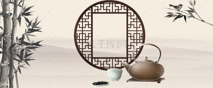 中国风茶具国风背景图片_淘宝天猫电商古风茶具茶道海报