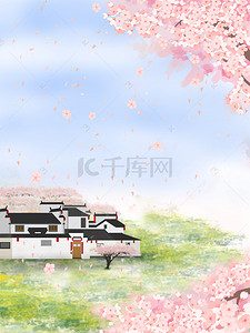 手绘樱花背景图片_春季樱花手绘中国风背景
