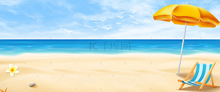 海边沙滩背景图片_海边缤纷夏日清爽背景