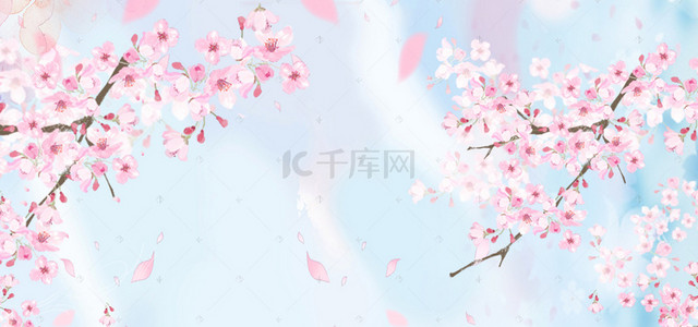 宣传海报背景图片_粉色浪漫樱花节旅游背景