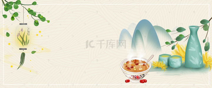 壮美中华背景图片_浅灰色古风美食中华味道电商banner