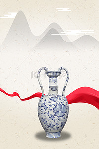 水墨丝绸古玩古董收藏海报背景素材