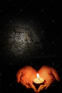 海报祈福背景图片_自然灾害干旱蜡烛祈福黑色背景海报
