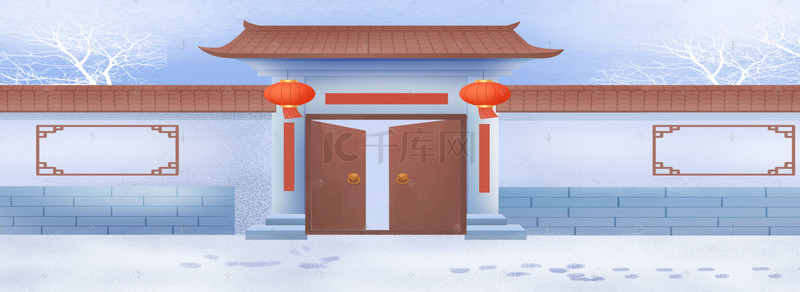 彩色创意雪景建筑背景