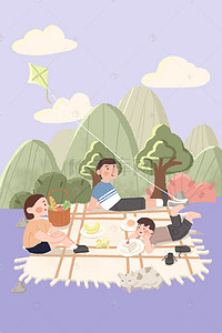 家庭手绘背景图片_手绘 旅行 郊游 卡通背景 家庭旅行