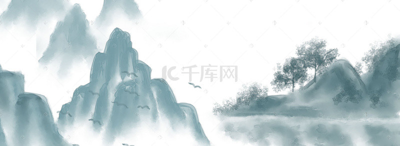 中国风手绘风景banner海报背景