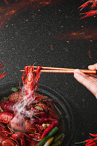 黑色背景食物海报背景图片_龙虾美食黑色简约风海报banner背景