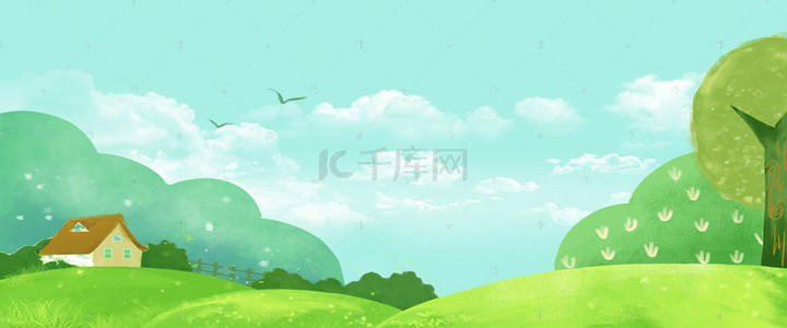 春季小清新绿色卡通PSD分层banner