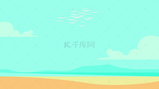 手绘海边背景图片_卡通简约海边风景插画