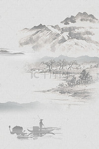 中国复古背景图片_复古水墨山水工笔画背景素材