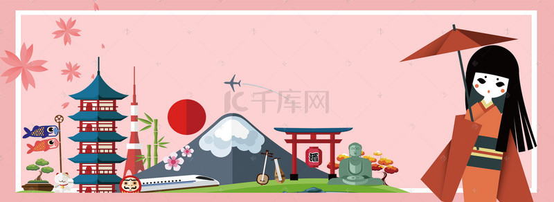 和风樱花背景图片_日本建筑日本艺伎日式和风背景