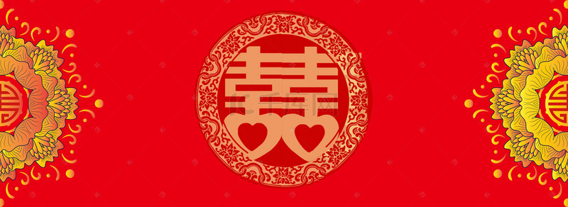 婚礼背景图片_中式婚礼几何红色banner背景