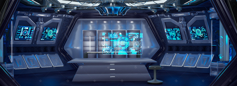 人工智能蓝色背景背景图片_未来高科技科幻实验室场景banner背景