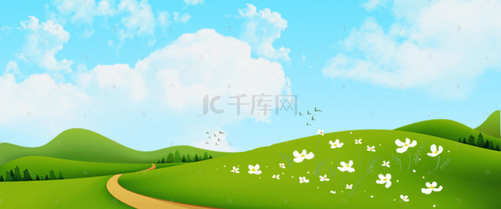 小升初简历模版背景图片_花朵天空小草草地海报banner