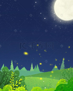 月亮树木背景图片_简约卡通夜晚广告