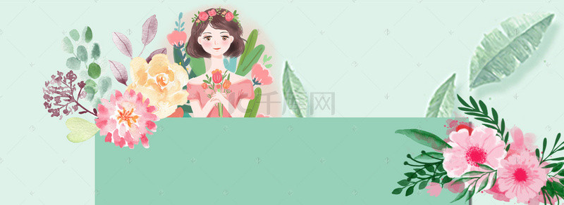 梦幻banner背景图片_38妇女节简约手绘美女绿色banner