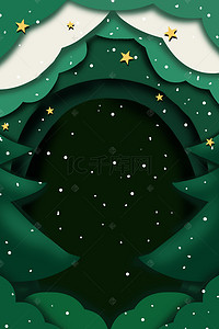 圣诞天猫背景图片_圣诞节折纸绿色海报banner背景