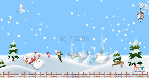 圣诞雪景素材背景图片_寒假冬令营雪地打雪仗孩子海报
