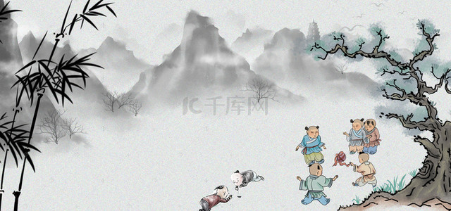 儿童插画素材背景图片_中国风手绘插画海报PSD背景素材