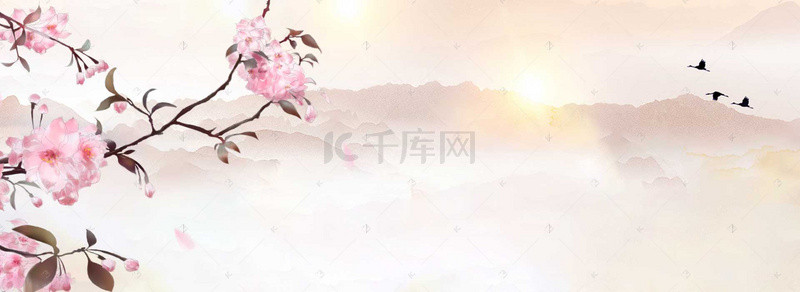 清新水墨中国风背景图片_中国风手绘场景古风水墨banner