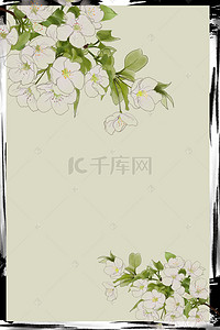 梨花素材背景图片_灰色水墨围绕的梨花背景素材