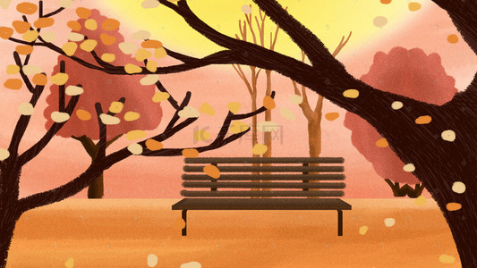 秋天的叶子卡通背景图片_手绘卡通秋天的公园