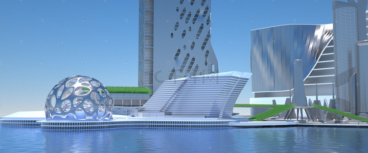 城市背景图片_C4D未来科幻建筑背景