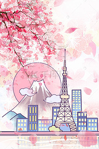 樱花日本背景图片_简洁日本文化旅游海报设计
