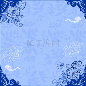 蓝色电商元素背景图片_蓝色中国风祥云瓷器PSD分层主图背景