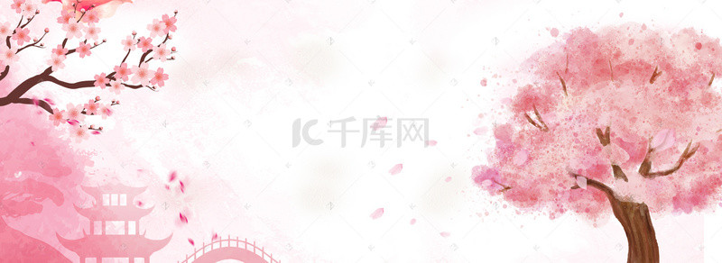 粉色手绘樱花背景图片_清新手绘樱花节海报背景