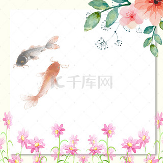中国风简约花卉复古质感红色锦鲤