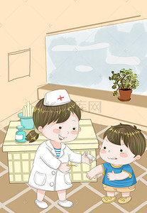 医生护士卡通背景图片_春季疾病预防卡通儿童打预防针背景