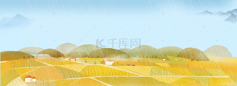 小清新节气背景图片_24节气稻田谷雨麦田背景
