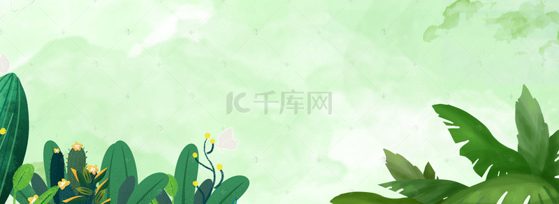电商设计背景图片_春季上新绿叶纹理绿banner