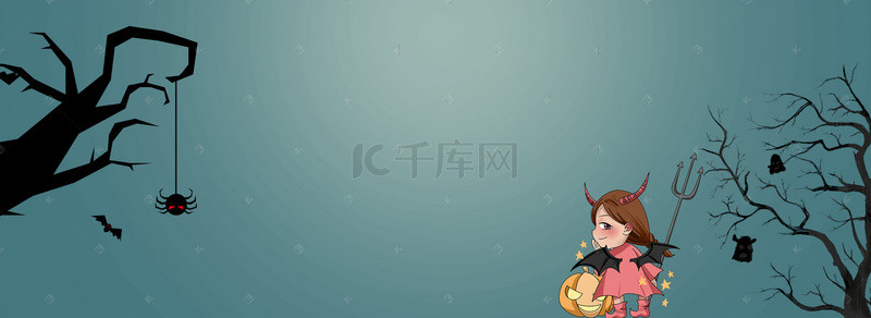 万圣节海报背景图片_万圣节简约小恶魔蓝色banner