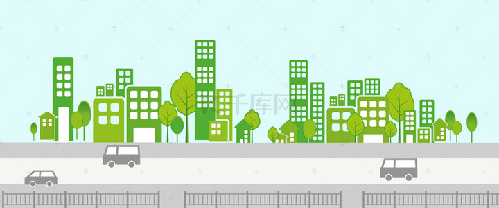 环保城市城市背景图片_矢量扁平卡通风绿色环保城市城市