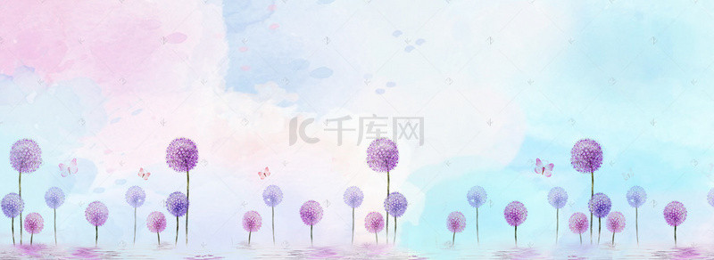蒲公英背景图片_清新渲染紫色蒲公英花卉背景