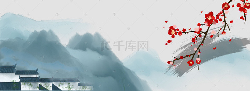 红梅梅花墨迹中式背景banner