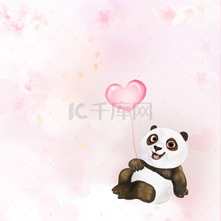 七夕背景图片_童趣卡通熊猫爱心热气球矢量背景