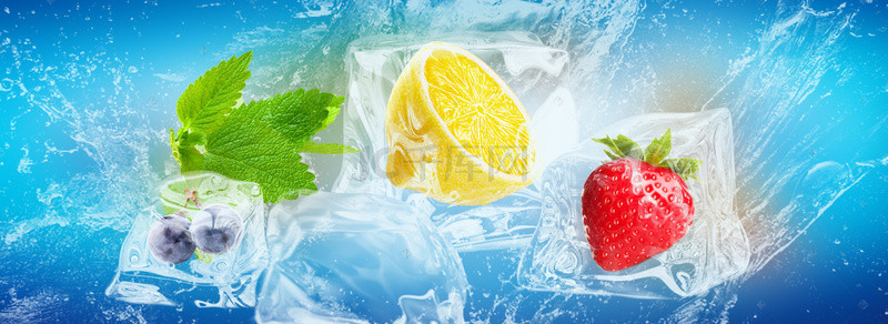 夏季海报背景素材背景图片_夏季蓝色水果海报背景素材