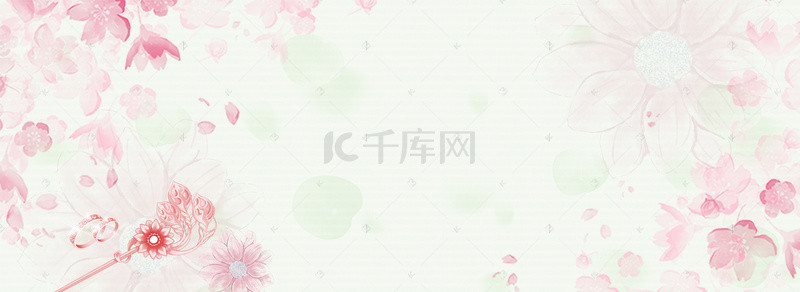 首饰设计展板背景图片_桃花节文艺首饰促销小清新绿banner