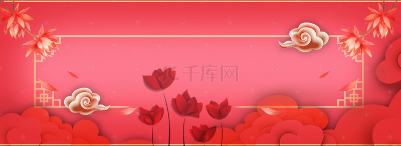 新春花背景图片_红色中国风新年海报通用背景