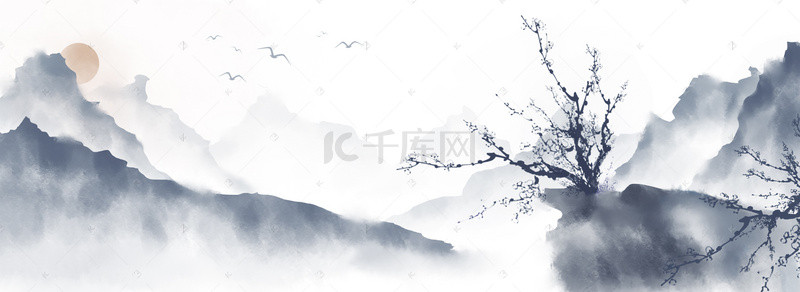 中国风手绘山水背景图片_中国风手绘写意水墨风景