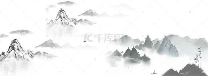 水墨清明踏青背景图片_中国风山水背景素材