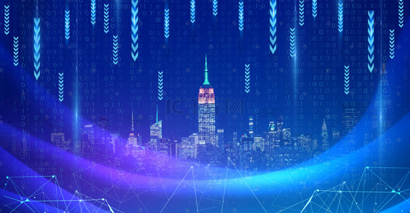 城市科技背景图片_创意合成蓝色城市科技互联网背景