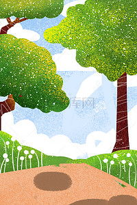 植物插画免抠图背景图片_卡通绿色的森林免抠图