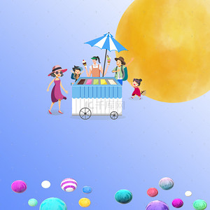家庭手绘背景图片_韩式清新幸福家庭一家人马车月亮海报背景
