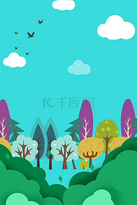 春季景色树木燕子海报背景
