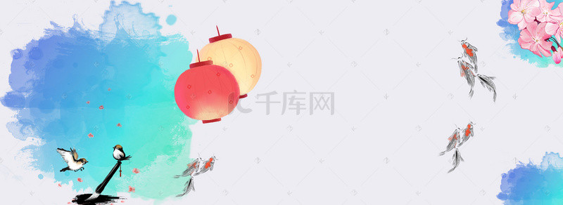 鸟鲤鱼灯笼中国风设计海报背景