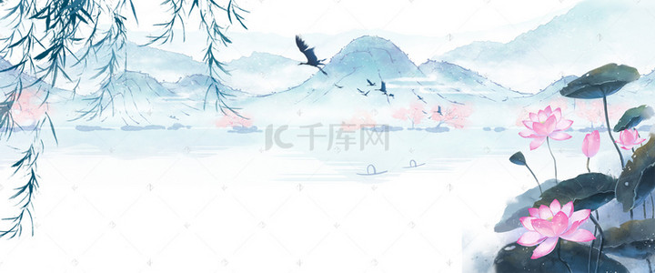 中国风海报背景图片_清明节绿色清新荷花广告背景
